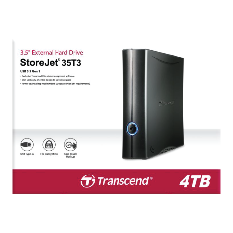 Transcend 4TB StoreJet 35T3 Portable (HDD) Black